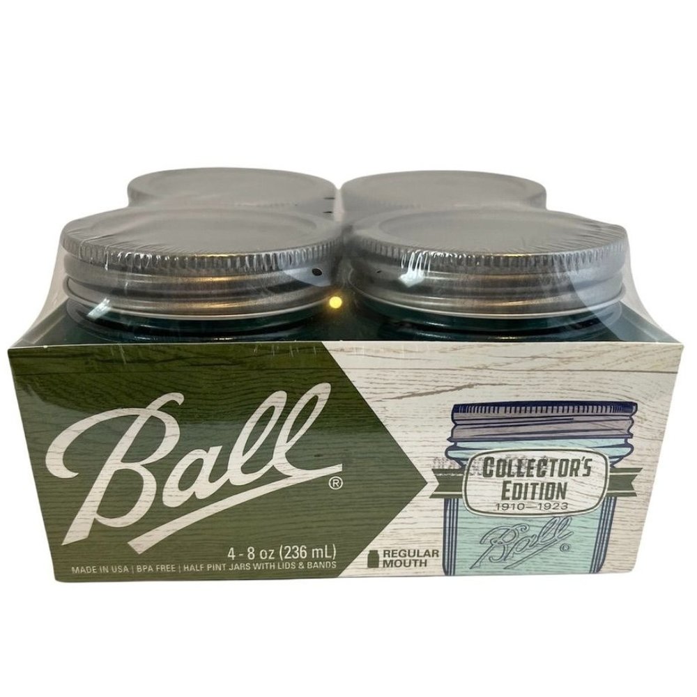 BALL Mason Jars Sealed 4-8oz Half Pint New Aqua Blue Collector's Edition